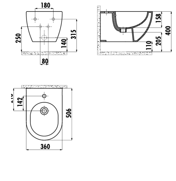 ROSE Wall Mounted Bidet Matt IRONSTONE  SP1308